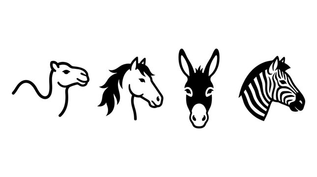 Black line art animal head profile illustrations.