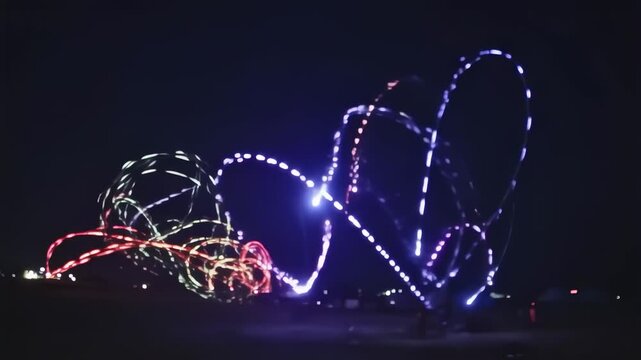 Long exposure shot of colorful lights in the sky, resembling curving abstract patterns