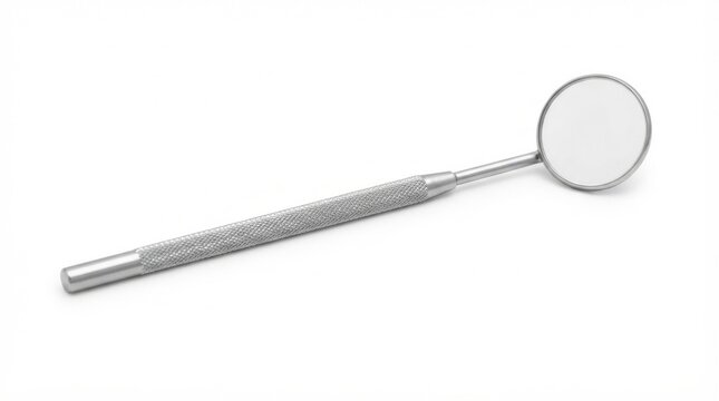 Dental mirror with textured handle isolated on white background studio
