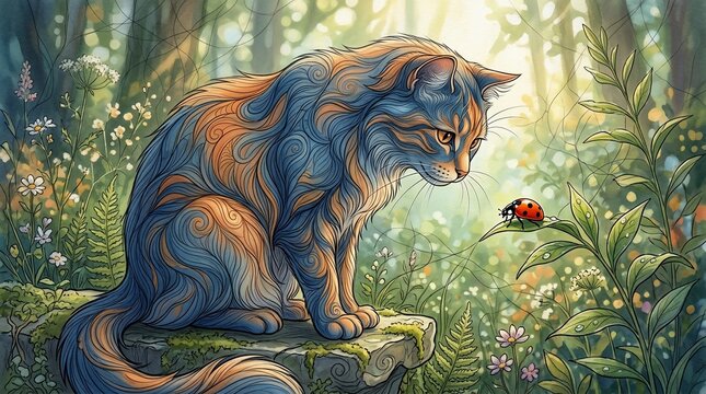 Cat and ladybug