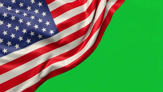 USA Flag Waving on Green Screen Chroma Key Animation Footage
