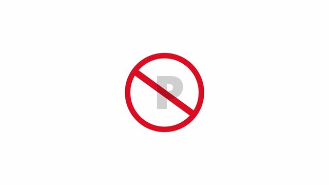 No parking icon animation symbol white color text on black background. Traffic safety animation of no parking icon.