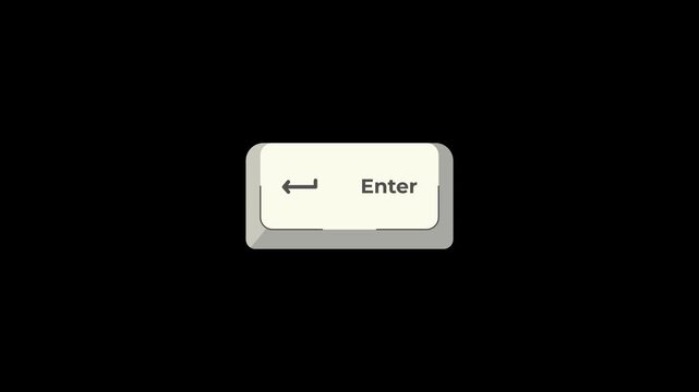 Computer keyboard enter key button animation with transparent background and alpha channel for UI interaction design projects