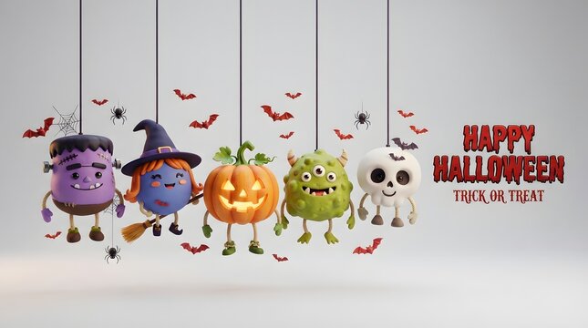 This captivating halloween background showcases a delightful array of spooky characters including friendly ghosts a classic jack o' lantern and whimsical monsters creating a festive