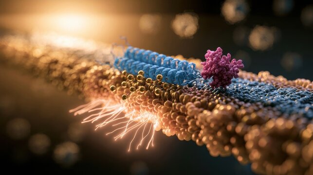 G-protein coupled receptor embedded in a lipid bilayer membrane with signal transmission effects