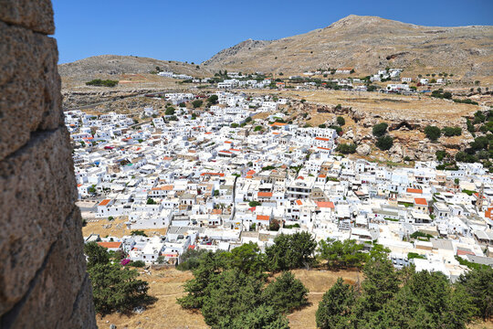 View of the town of Lindos from the Acropolis. 