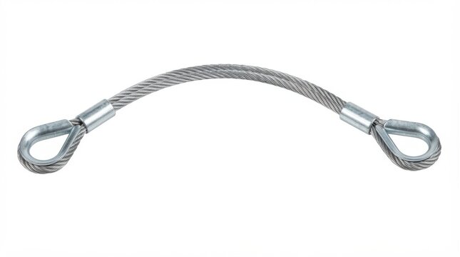 Industrial stainless steel wire rope sling with thimbles isolated on white background