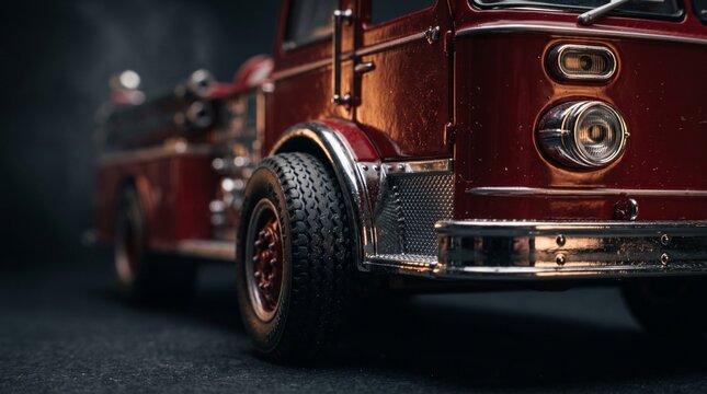 Miniature Classic Fire Truck Cinematic Macro Product Photography