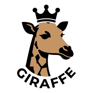 Cute giraffe head illustration with black crown and name text