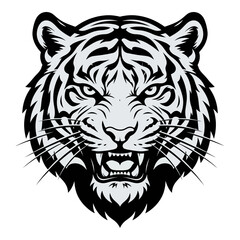 Obraz premium Aggressive tiger head illustration in black and white style