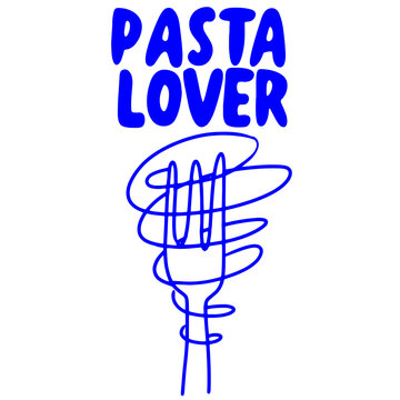 Pasta lover blue doodle illustration with spaghetti wrapped around dinner fork