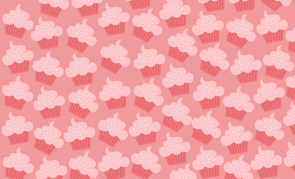 Cute Pink Cupcake Seamless Pattern Background