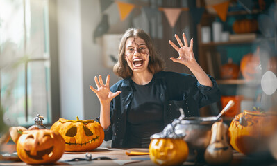 Fototapeta premium Joyful Woman with Halloween Face Paint