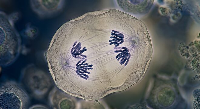 Microscopic Cell Division Showing Chromosomes During Mitosis