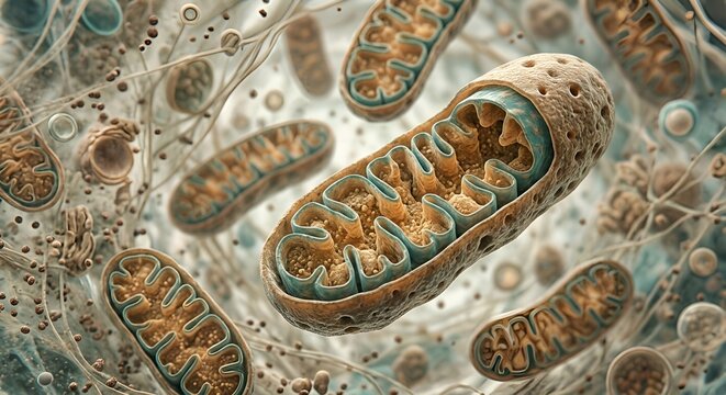 Detailed Microscopic Mitochondrion with Cristae and Internal Matrix
