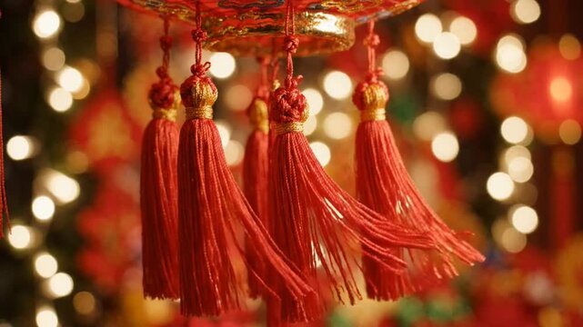 Chinese red tassels for traditional celebration.