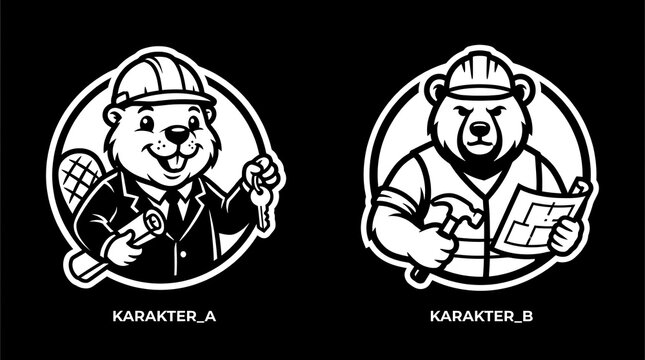 Beaver and bear builder mascot logo designs.