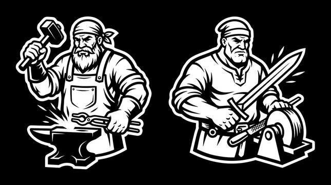 Blacksmith and warrior mascot vector illustrations.