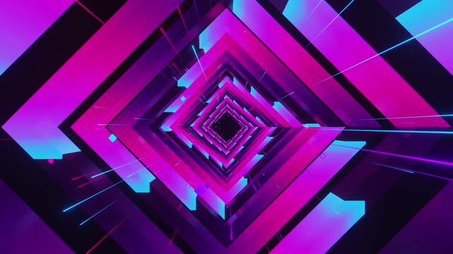 4k VJ loop of abstract geometric tunnel with twisting square corridor frames. Dynamic stage backdrop for electronic music festivals, dancefloors, club events, rave parties, and shows.