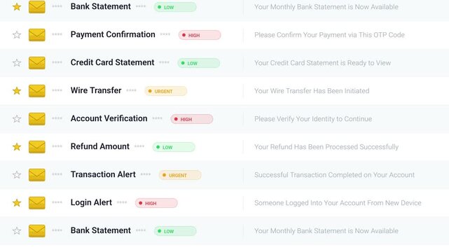 Animated banking email inbox interface with scrolling financial alert