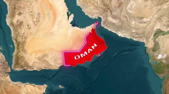 The luminous Omani map graphic highlights glowing borders in the motion clip