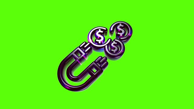 A shiny metal magnet pulling glowing silver dollar coins towards it on a bright vibrant green background