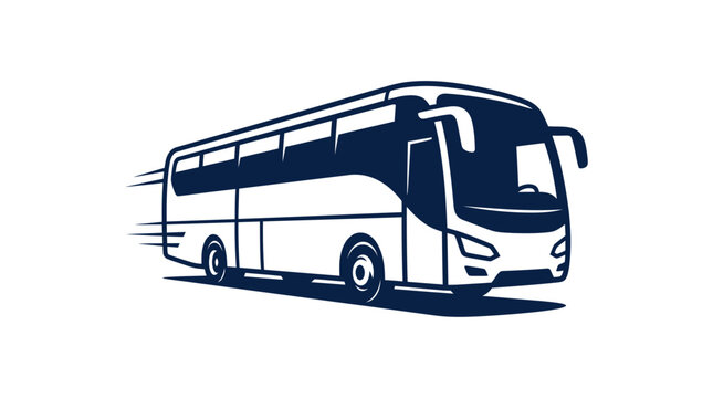Sleek modern passenger bus driving fast with dynamic speed lines in a minimal dark blue style