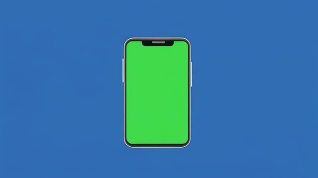 Smartphone growing in size with green screen during a smooth camera move on a blue background