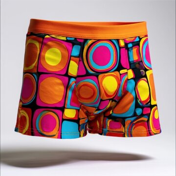 Men's colorful boxer briefs with bold geometric circle and square pattern