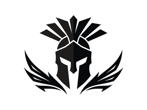 Minimalist spartan helmet vector illustration featuring sharp wings and stylized plumes for bold brand identity design