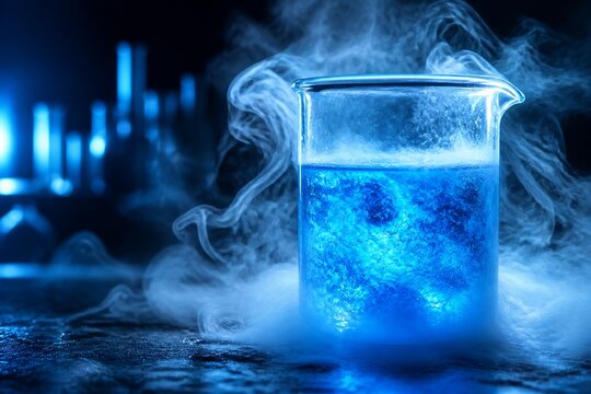 Vaccine Innovation Concept With Blue Chemical Beaker and Frozen Vapor