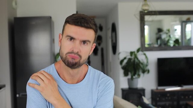 Suspicious man listening carefully before moving head with agreement vibes.