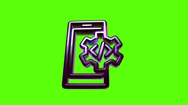 Smartphone icon with a gear and coding symbols for mobile app development and software engineering concepts