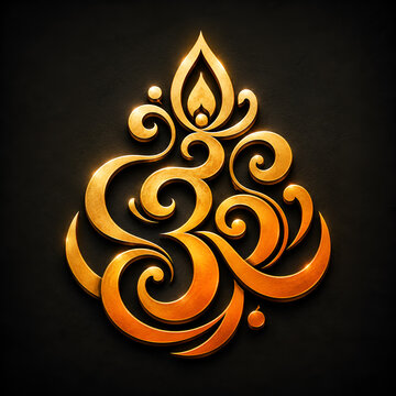 Elegant golden Om symbol with lotus flame ornament on dark background for spiritual greeting design