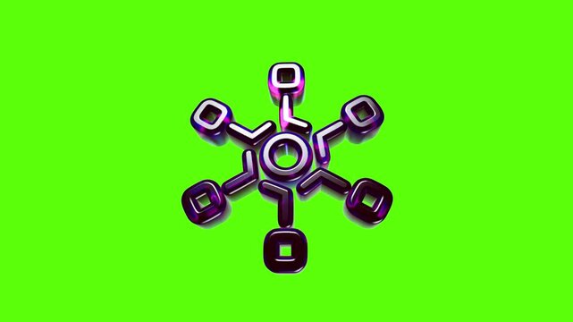 Shiny metallic geometric snowflake icon with a modern purple glow effect on a bright green background