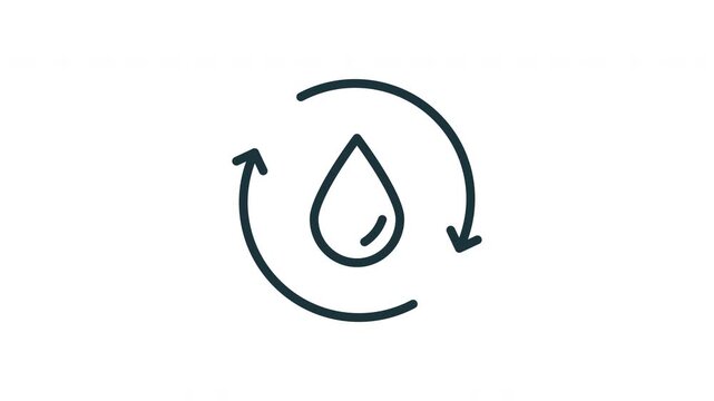 Water Recycling Symbol Animated Icon With Alpha Channel. Sustainable Water Management And Conservation Motion Graphic. Eco-Friendly Practices And Resource. On Transparent Background