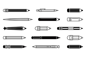 Fototapeta premium Collection of black and white pencil and pen illustrations in various styles
