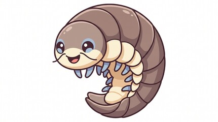 Fototapeta premium Cute cartoon isopod character with a friendly smile and curled body isolated on a white background