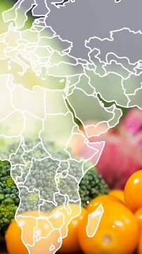 Animation of world map over table of vegetable