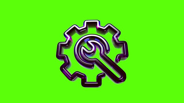 Shiny metallic gear and wrench icon representing technical support and maintenance settings on green background
