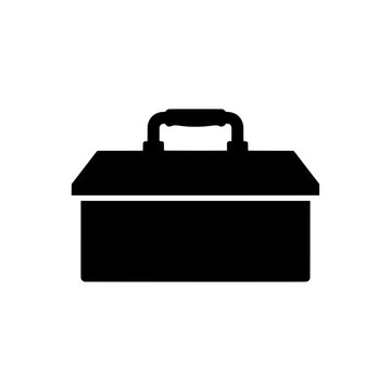 Black Toolbox Icon, Portable Tool Kit Vector Graphic, Workshop Storage Container Silhouette