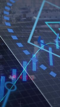 Animation of data processing and scope scanning over cityscape