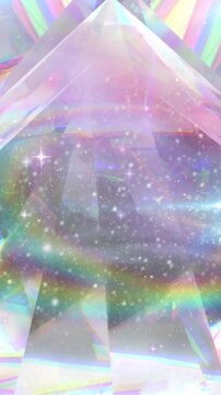 Animation of space and stars over crystal