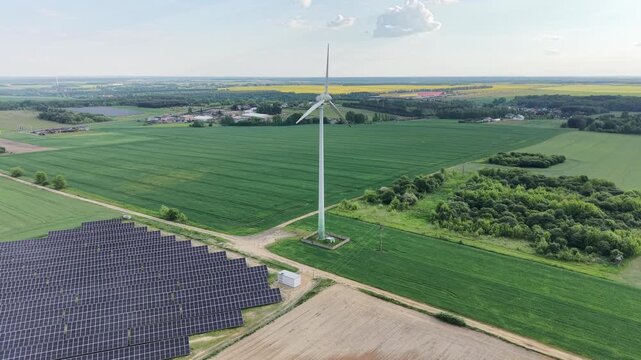 Green nature landscape with innovative wind solar energy