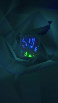 Animation of dark tunnel with moving coloured lights at the end
