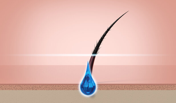Single hair regeneration with shampoo drop - 3d illustration