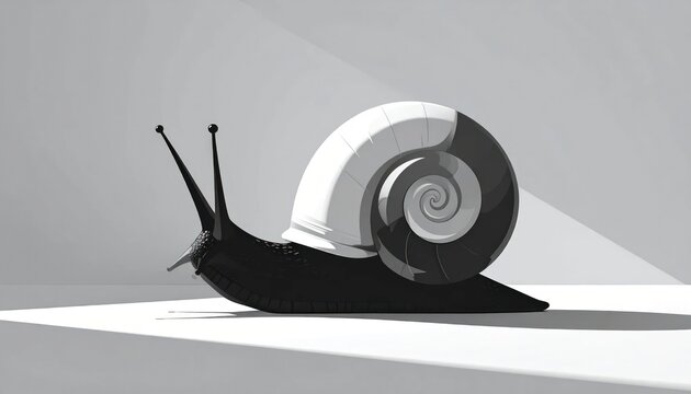 Minimalist snail silhouette with spiral shell in monochrome.