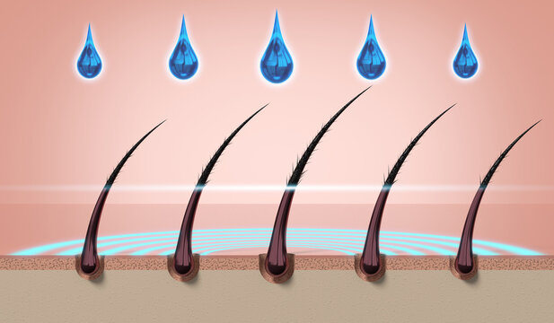 Hair regeneration with shampoo drops - 3d illustration