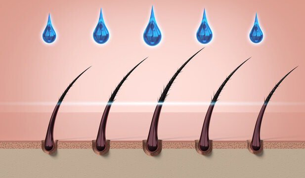 Hair regeneration with shampoo drops - 3d illustration