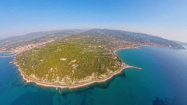 Aerial View of Capo Mele on the Italian Riviera, Liguria, Italy